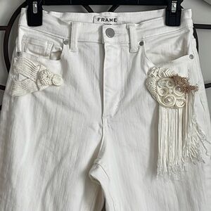 ANTHROPOLOGIE FRAME EMBELLISHED DENIM JEANS WHITE SIZE 25